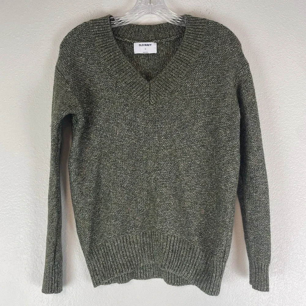 Old Navy Sweater Womens XS Goblincore Forest‎ Pullover Green Marled V-neck